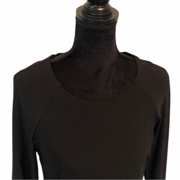 Frank Lyman pullover black long sleeve stretch vegan leather trim dress medium - Picture 6 of 9